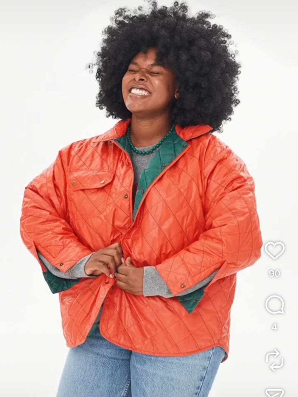 Clare V Quilted Green and Orange Reversible Puffer Jacket - Picture 8 of 8